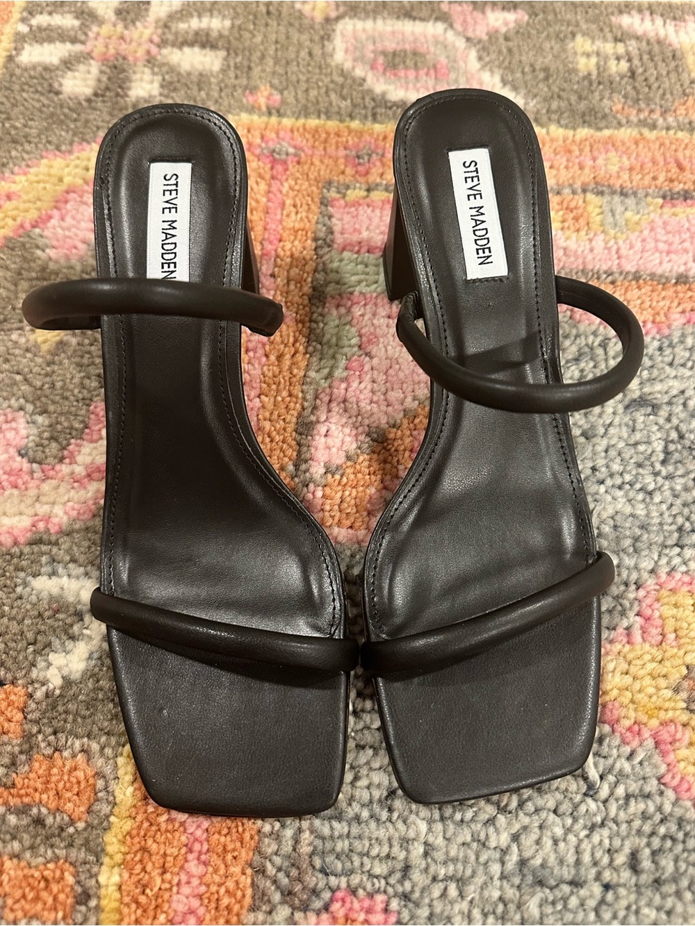 Steve Madden Lilah Black Square Toe Block Heel Sandals Size 10